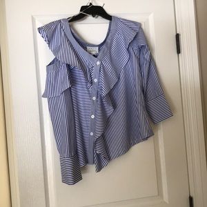 LOST+WANDER ASYMMETRICAL OPEN SHOULDER RUFFLE TOP